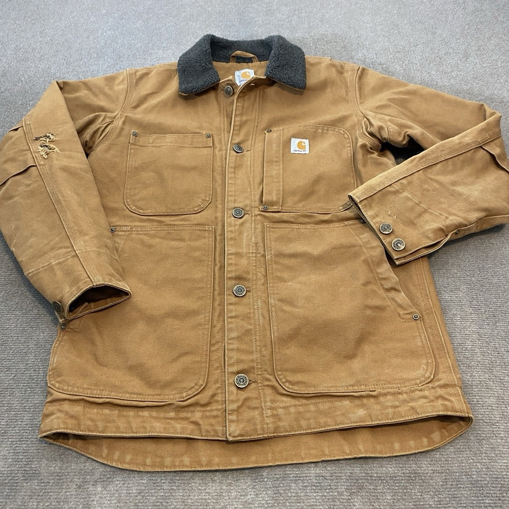 Carhartt Brown Canvas Barn Coat with Black Sherpa Collar
